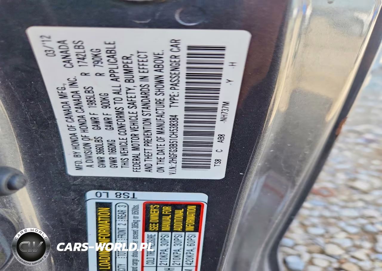 2012 Honda Civic Lx VIN:2HGFG3B51CH538384 - 12
