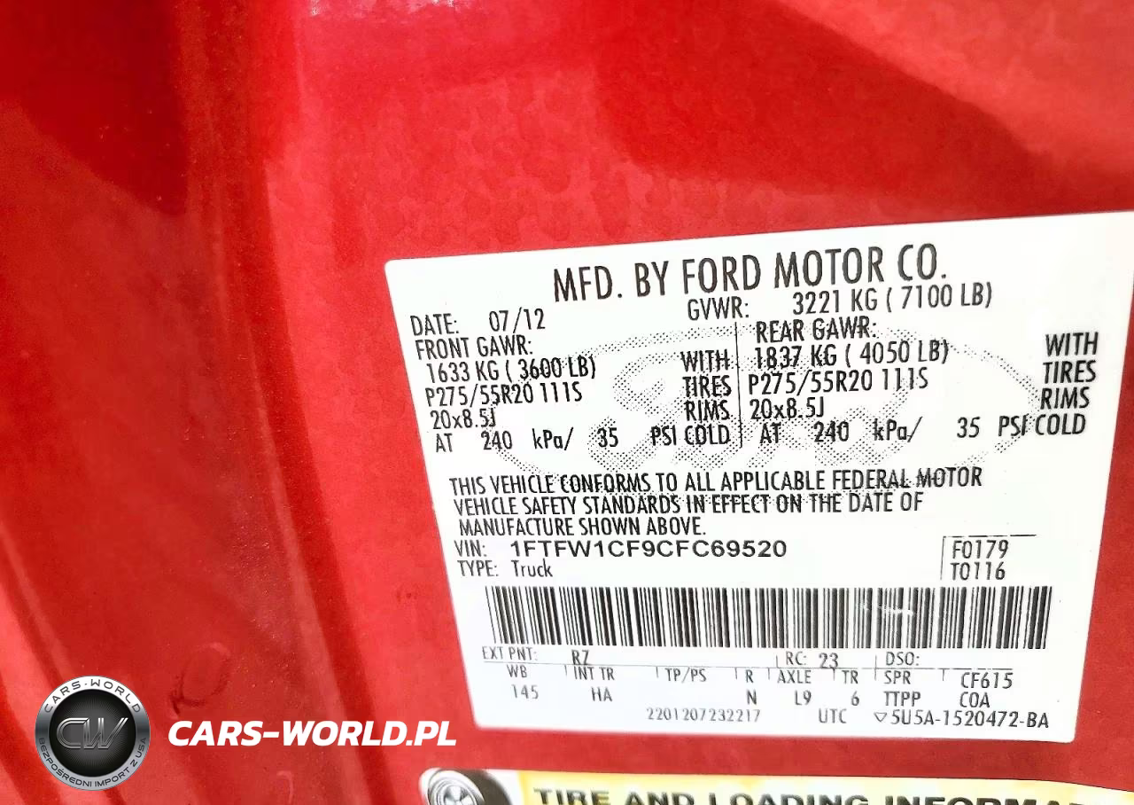 2012 Ford F150 Supercrew VIN:1FTFW1CF9CFC69520 - 12