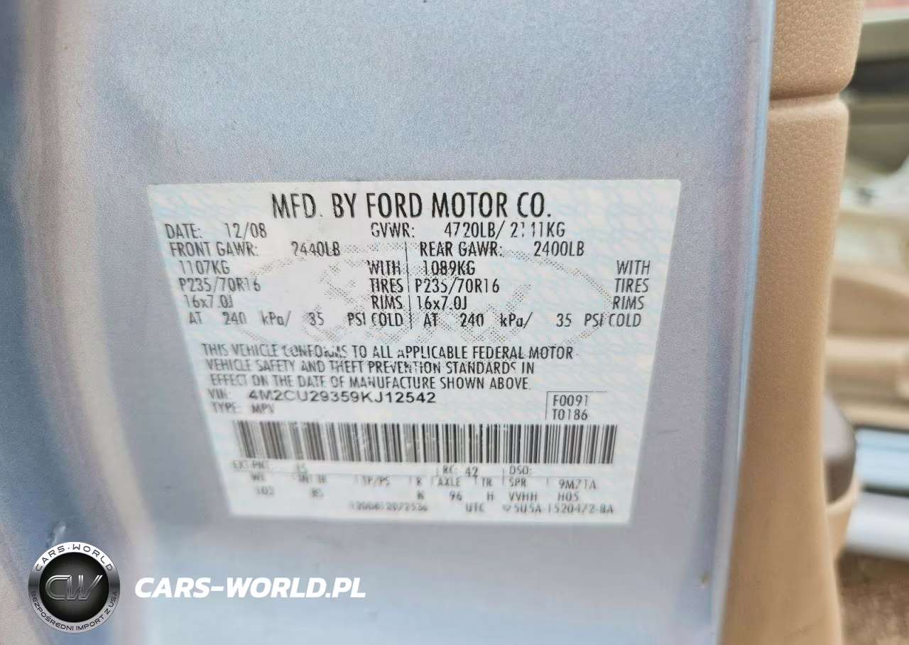 2009 Mercury Mariner Hybrid VIN:4M2CU29359KJ12542 - 12