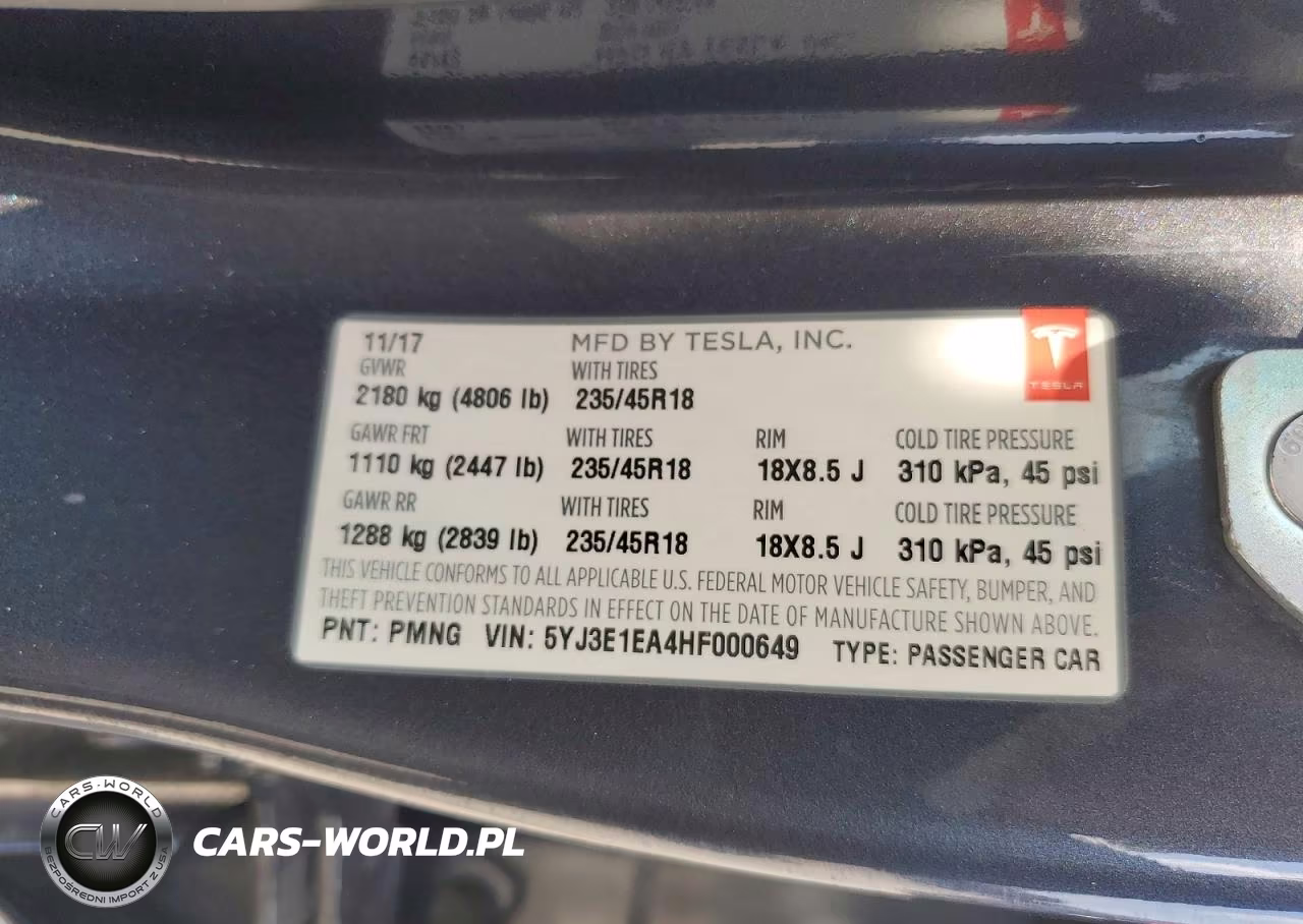2017 Tesla Model 3 VIN:5YJ3E1EA4HF000649 - 12