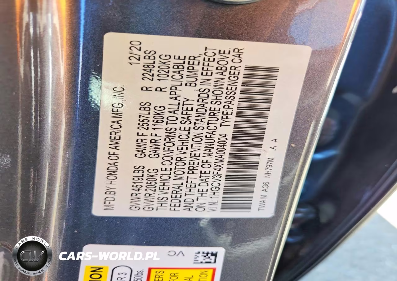 2021 Honda Accord Hybrid Ex VIN:1HGCV3F4XMA004004 - 12