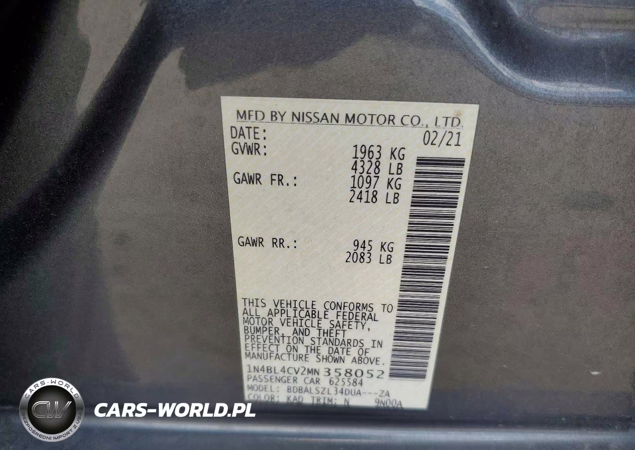 2021 Nissan Altima Sr VIN:1N4BL4CV2MN358052 - 13