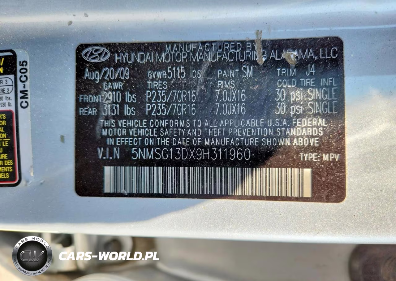 2009 Hyundai Santa Fe Gls VIN:5NMSG13DX9H311960 - 13