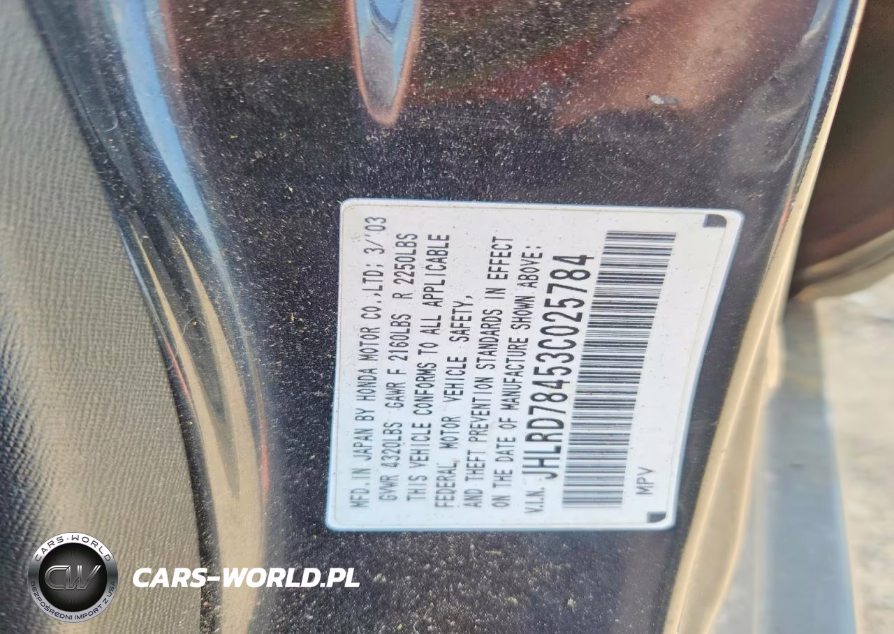 2003 Honda Cr-V Lx VIN:JHLRD78453C025784 - 12