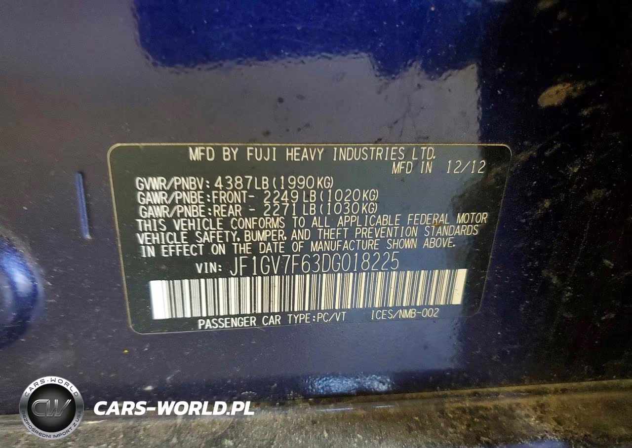 2013 Subaru Impreza Wrx VIN:JF1GV7F63DG018225 - 12