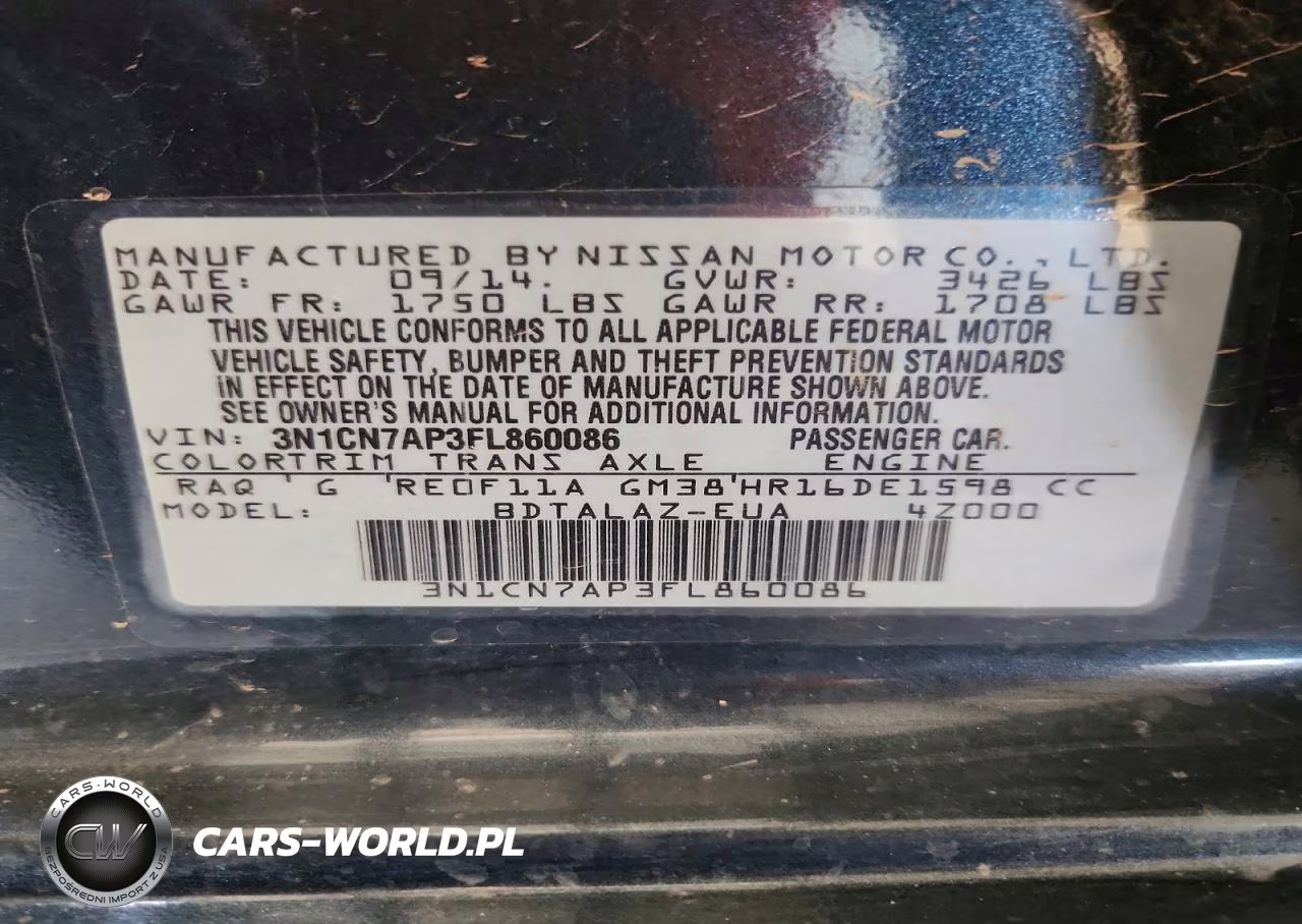 2015 Nissan Versa 1.6 S Plus VIN:3N1CN7AP3FL860086 - 12