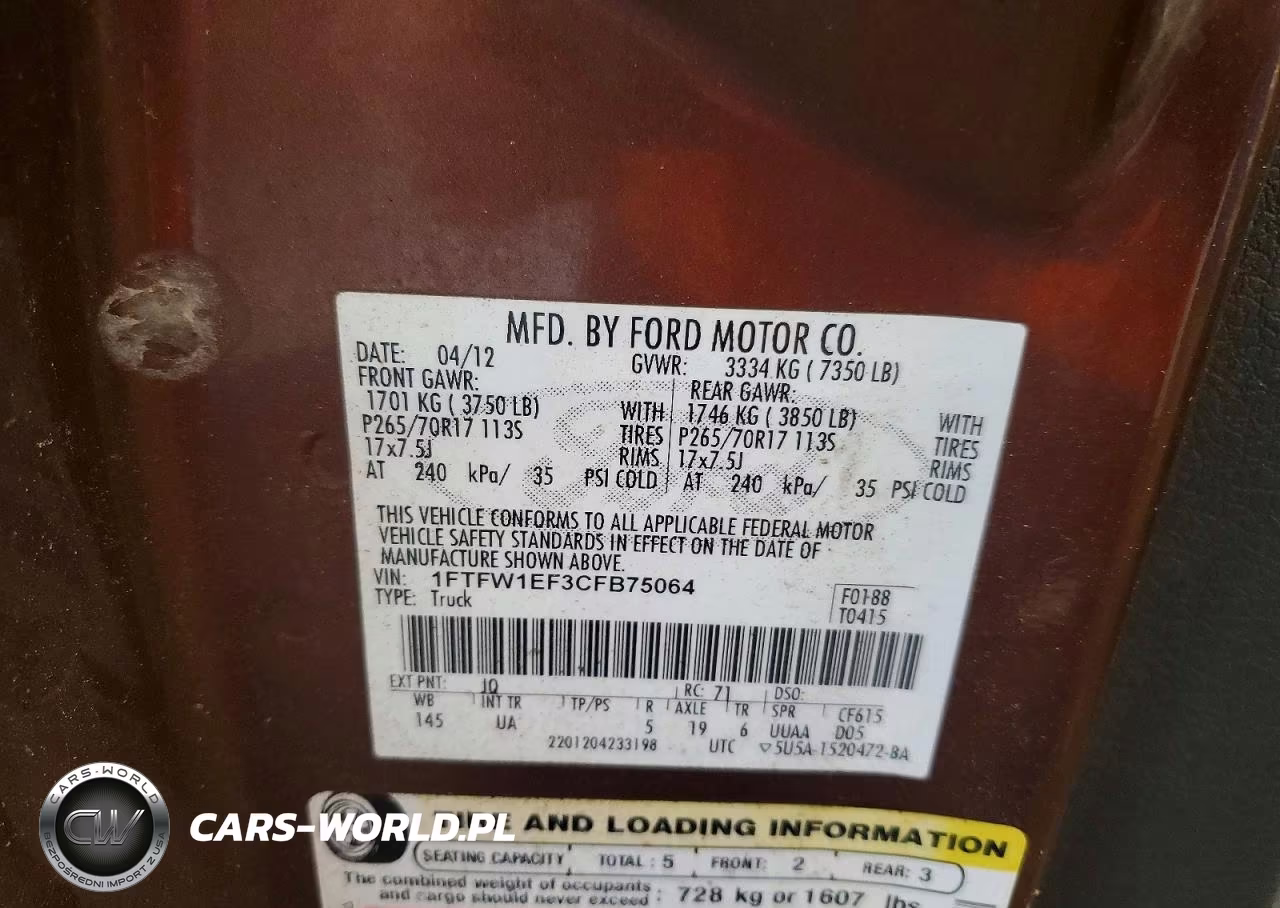 2012 Ford F150 Supercrew VIN:1FTFW1EF3CFB75064 - 12