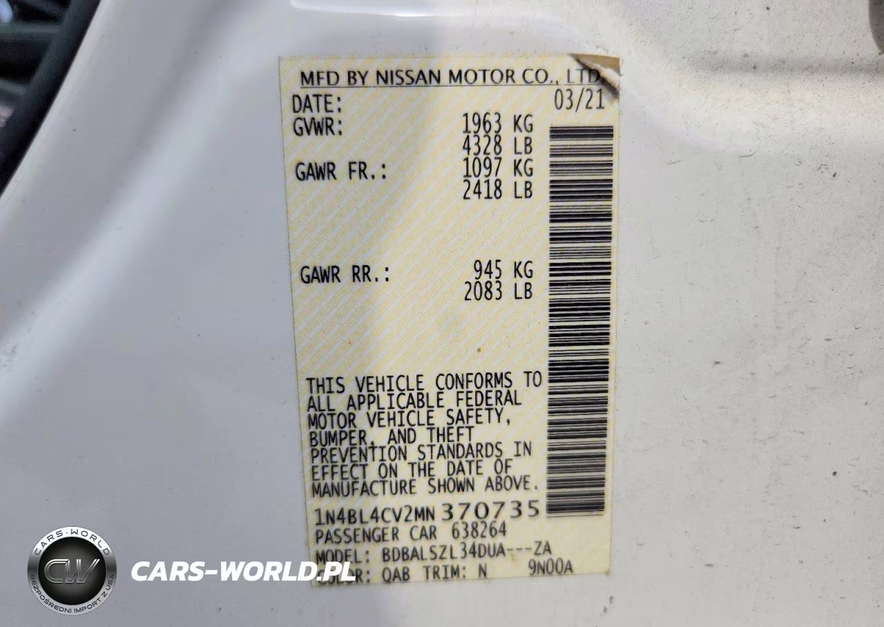 2021 Nissan Altima Sr VIN:1N4BL4CV2MN370735 - 12