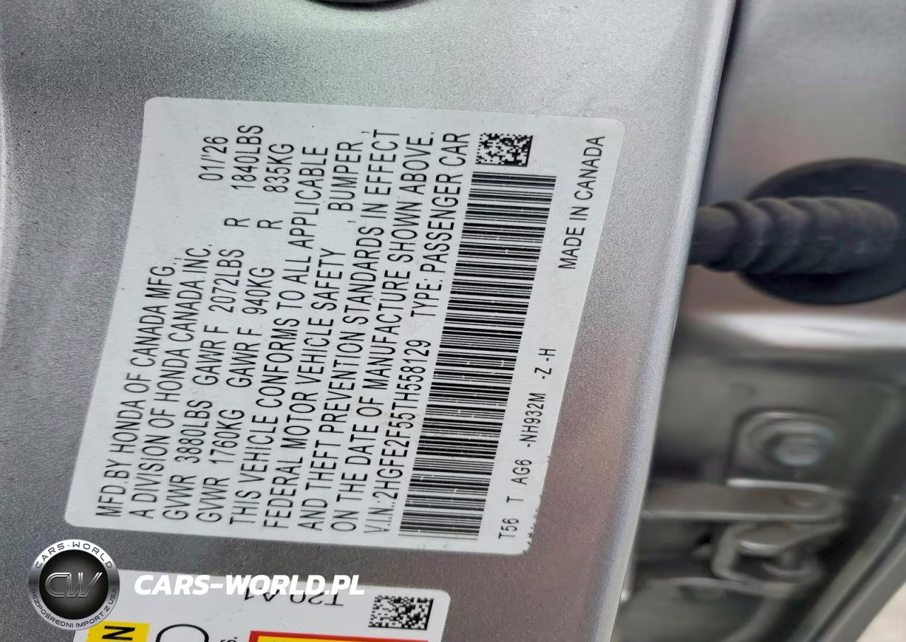 2026 Honda Civic Sport VIN:2HGFE2F55TH558129 - 12