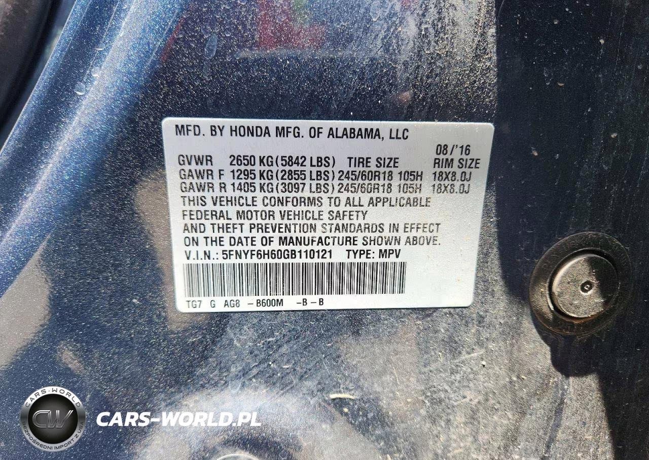 2016 Honda Pilot Exl VIN:5FNYF6H60GB110121 - 14