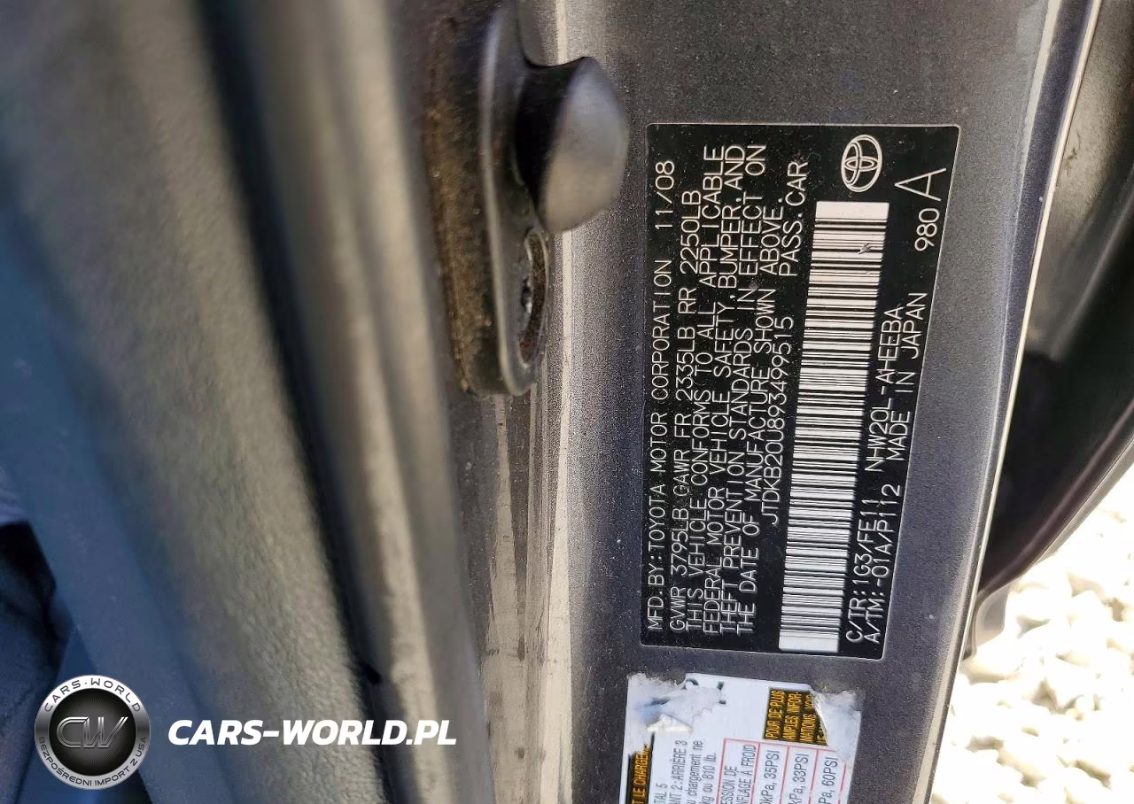 2009 Toyota Prius Base VIN:JTDKB20U893499515 - 12