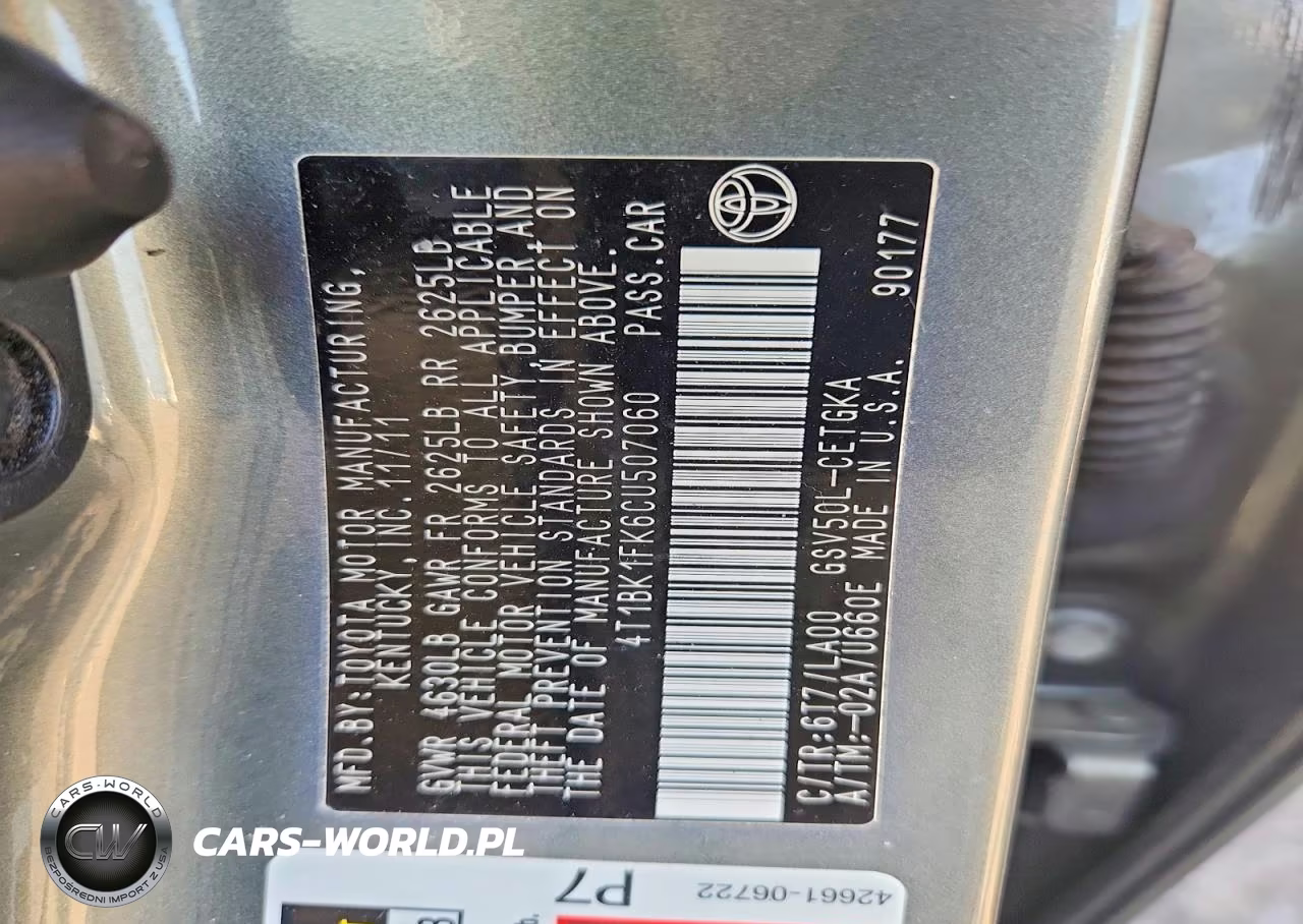 2012 Toyota Camry Xle V6 VIN:4T1BK1FK6CU507060 - 11