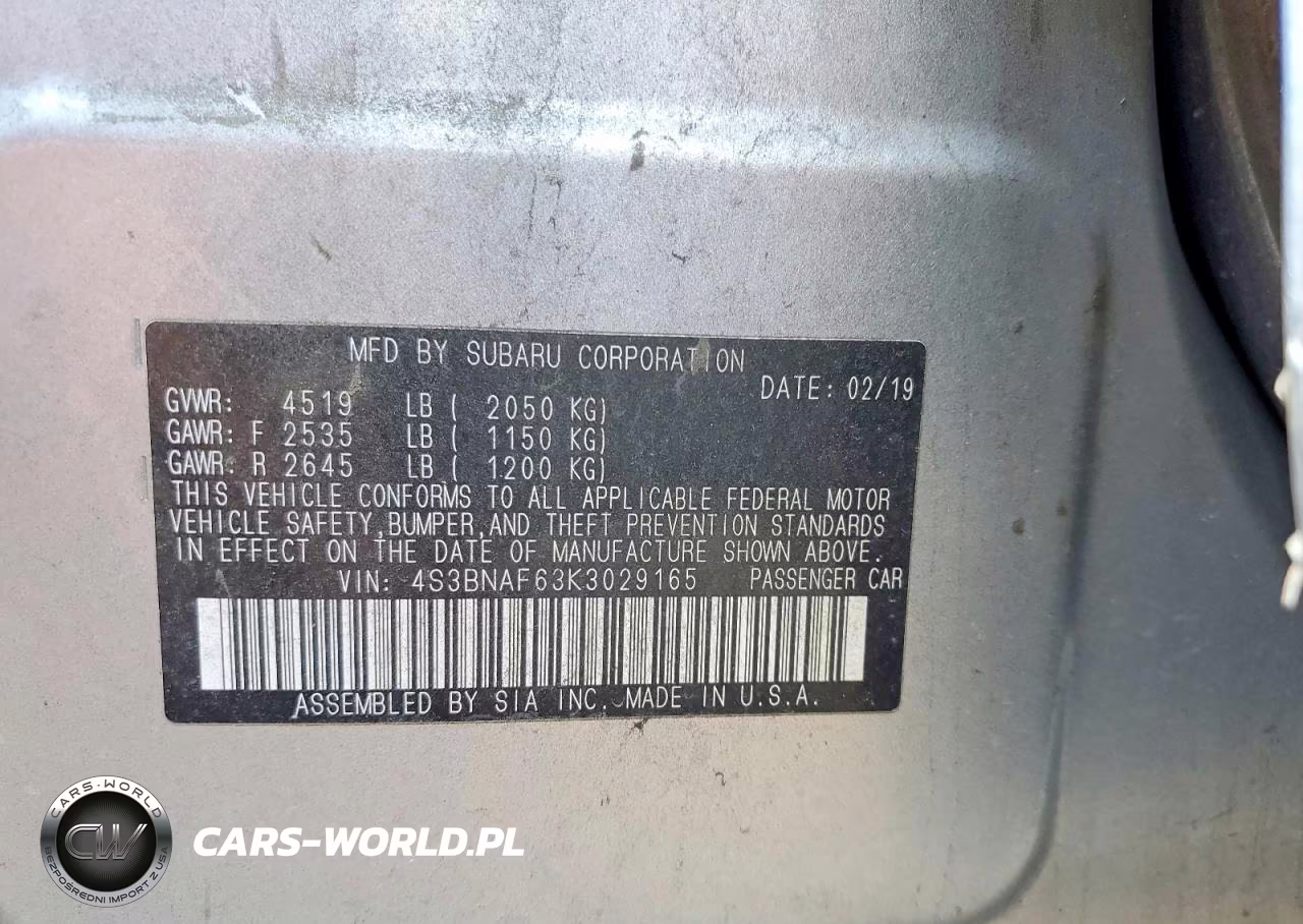 2019 Subaru Legacy 2.5I Premium VIN:4S3BNAF63K3029165 - 13