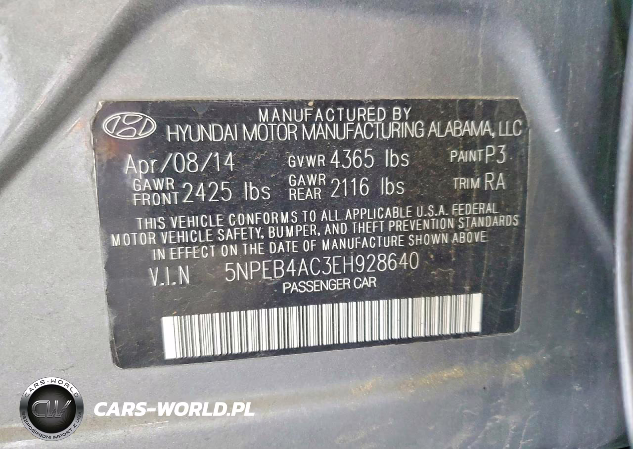 2014 Hyundai Sonata Gls VIN:5NPEB4AC3EH928640 - 12