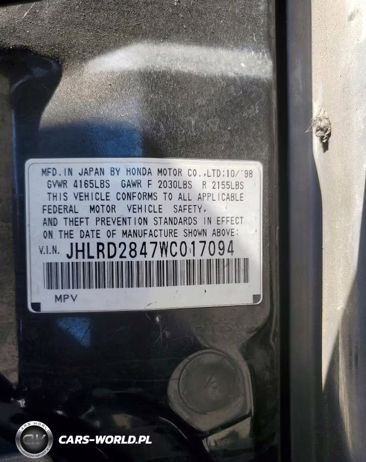 1998 Honda Cr-V Lx VIN:JHLRD2847WC017094 - 12