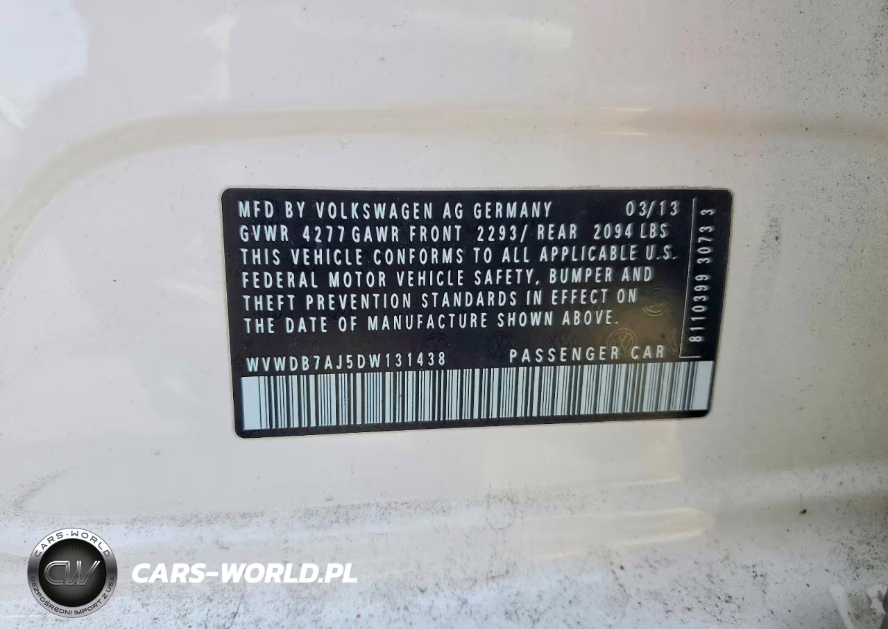 2013 Volkswagen Golf VIN:WVWDB7AJ5DW131438 - 12