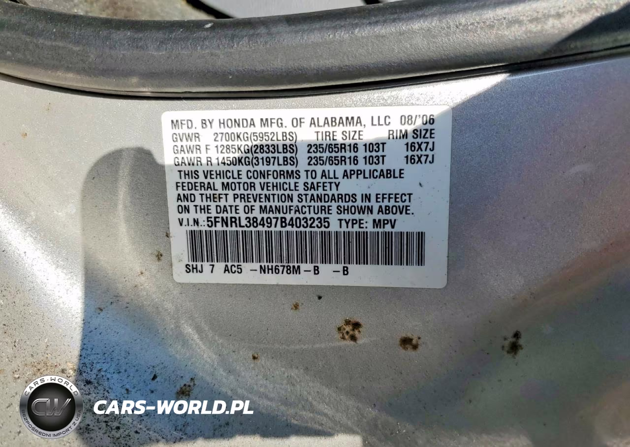 2007 Honda Odyssey Ex VIN:5FNRL38497B403235 - 13