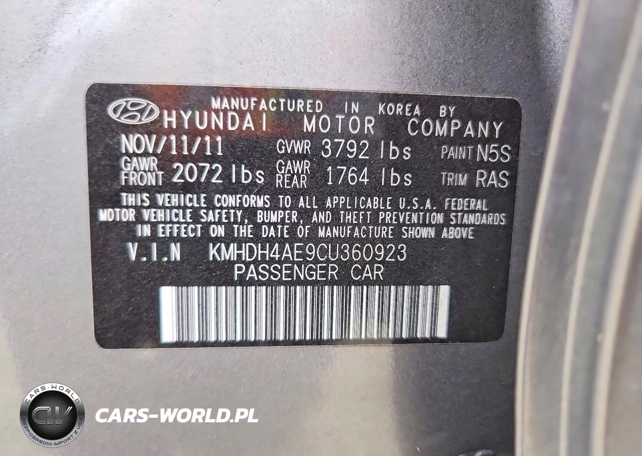 2012 Hyundai Elantra Gls VIN:KMHDH4AE9CU360923 - 12