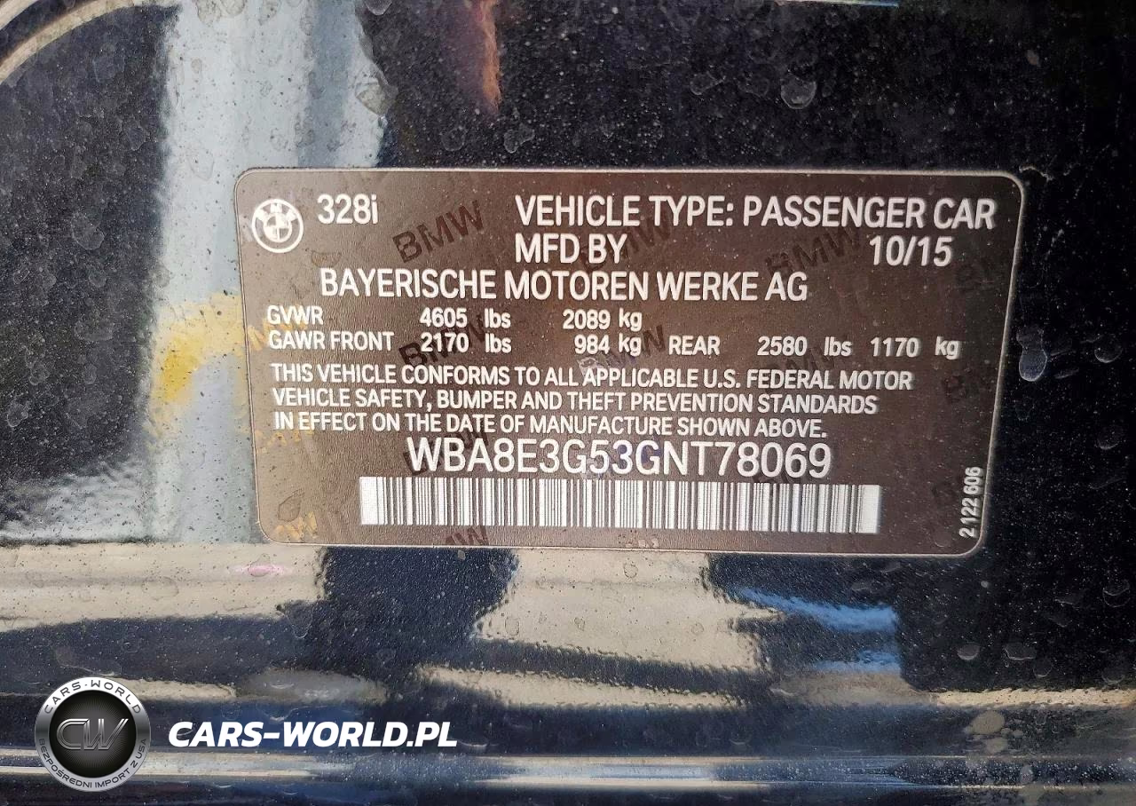 2016 BMW 328 Xi Sulev VIN:WBA8E3G53GNT78069 - 12