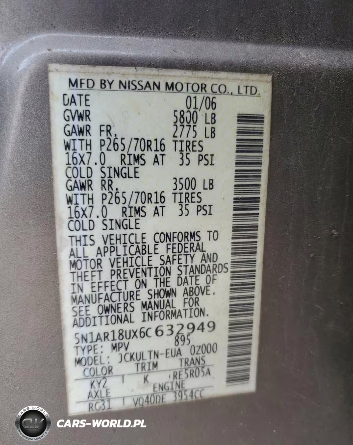 2006 Nissan Pathfinder Le VIN:5N1AR18UX6C632949 - 14