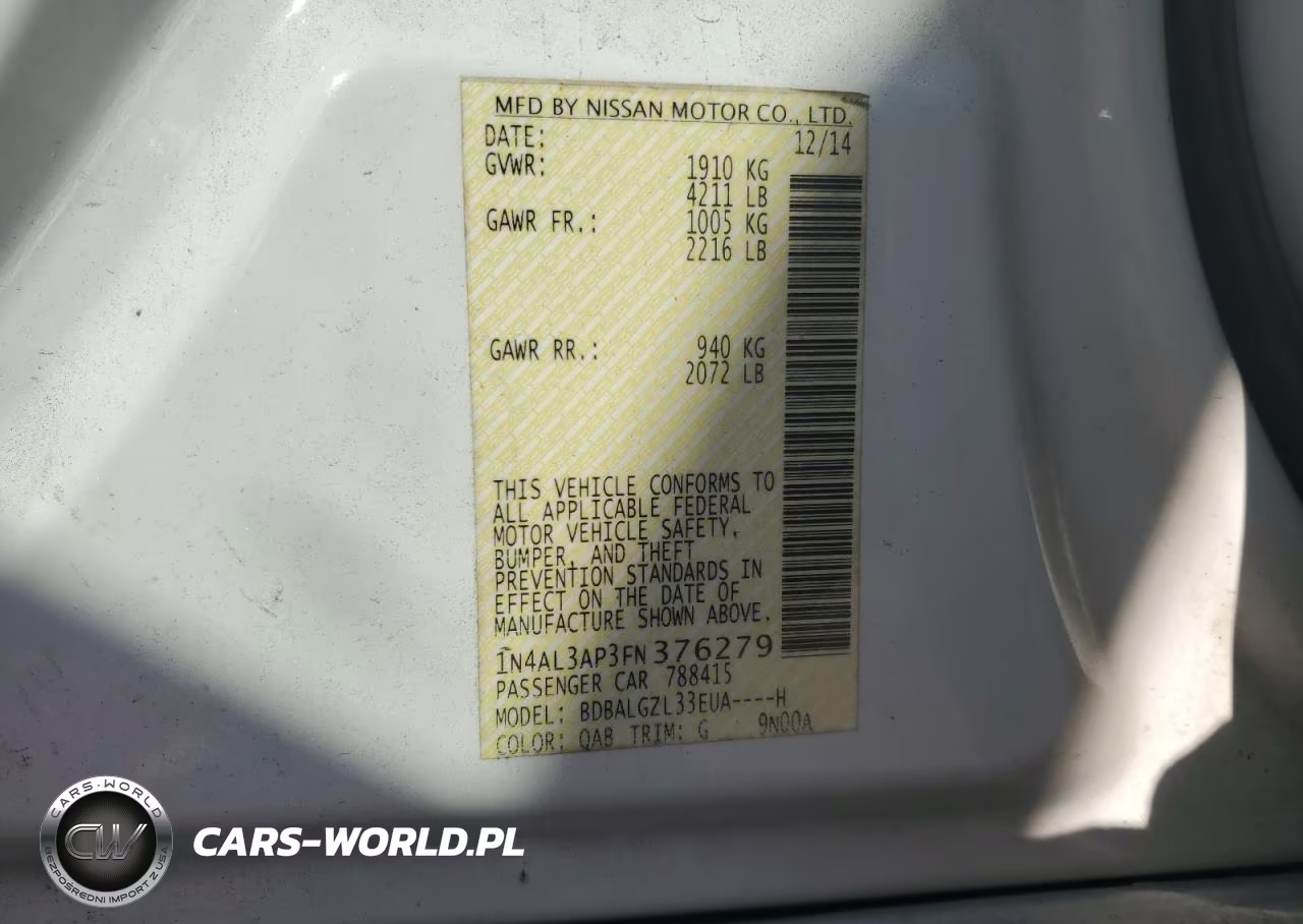 2015 Nissan Altima 2.5 VIN:1N4AL3AP3FN376279 - 12