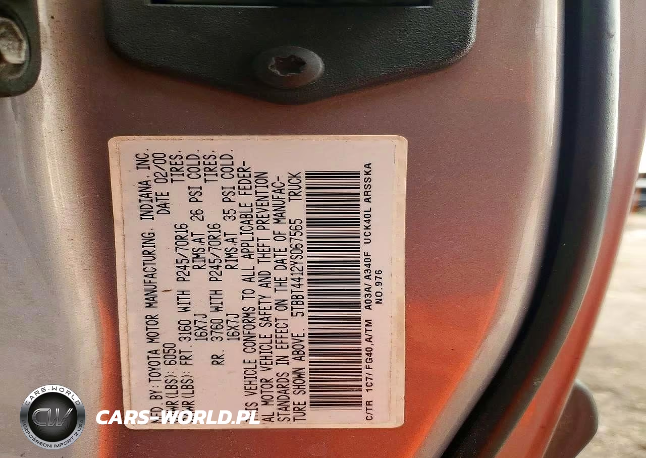 2000 Toyota Tundra Access Cab VIN:5TBBT4412YS067565 - 12
