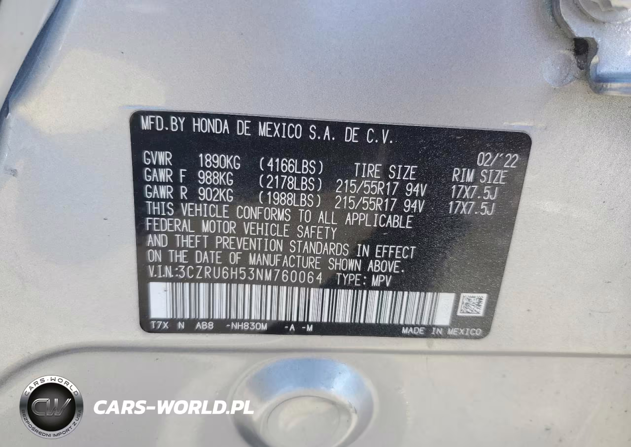 2022 Honda Hr-V Ex VIN:3CZRU6H53NM760064 - 13