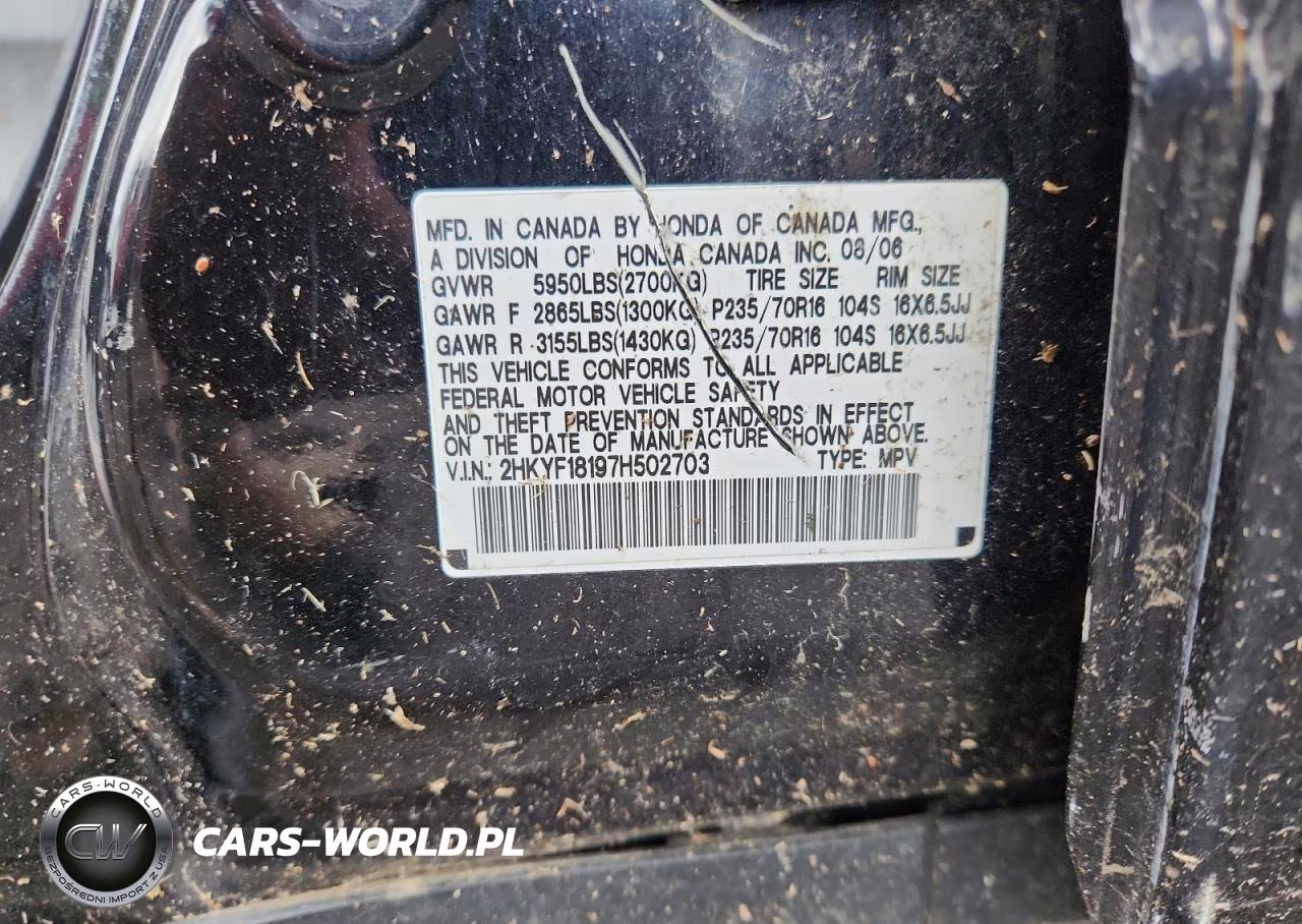 2007 Honda Pilot Lx VIN:2HKYF18197H502703 - 12
