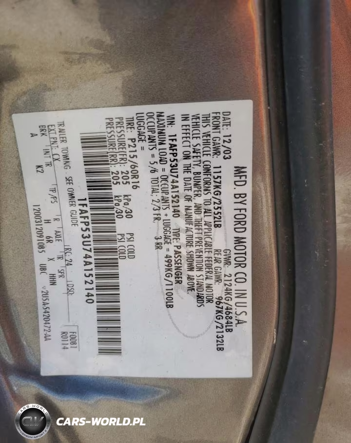 2004 Ford Taurus Se VIN:1FAFP53U74A152140 - 12