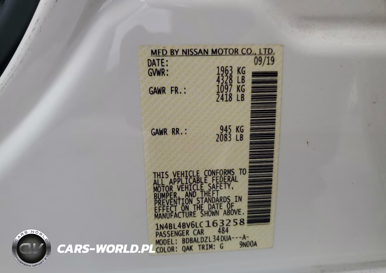 2020 Nissan Altima S VIN:1N4BL4BV6LC163258 - 12