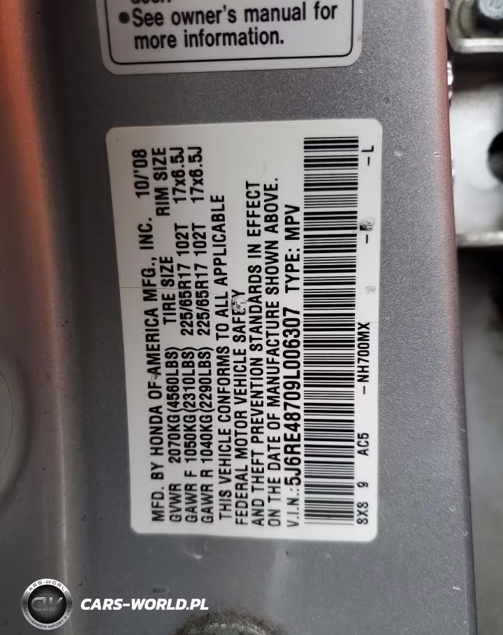 2009 Honda Cr-V Exl VIN:5J6RE48709L006307 - 13