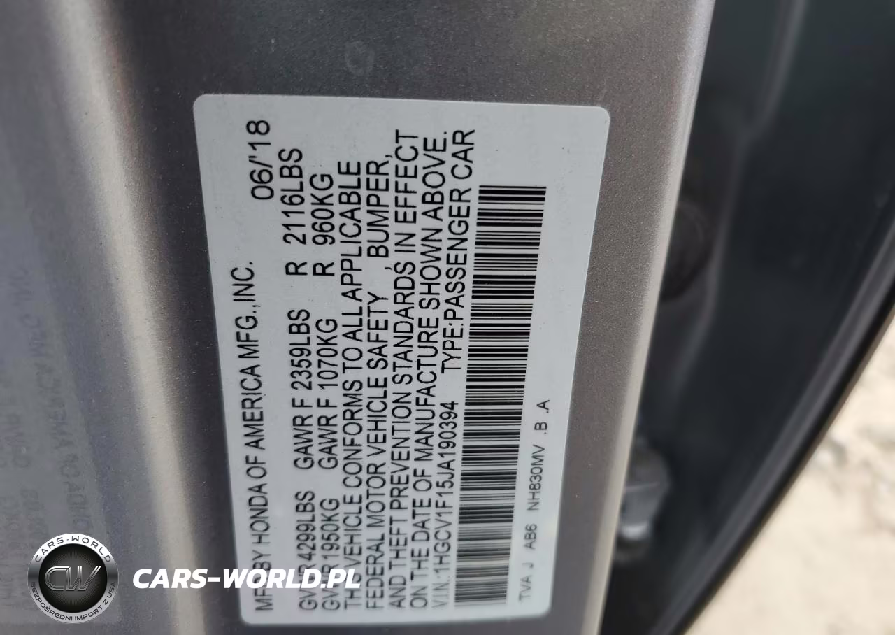 2018 Honda Accord Lx VIN:1HGCV1F15JA190394 - 12