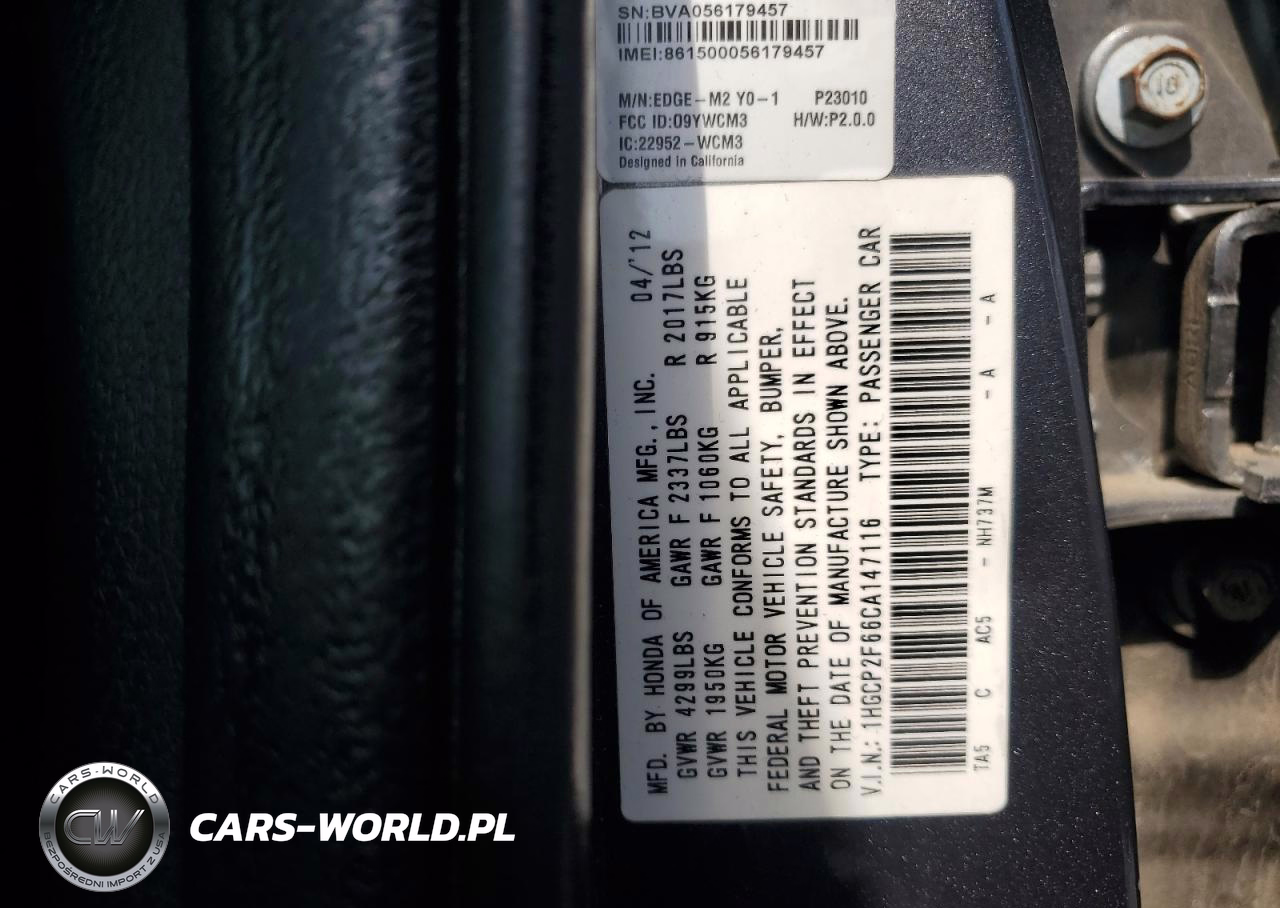 2012 Honda Accord Se VIN:1HGCP2F66CA147116 - 12