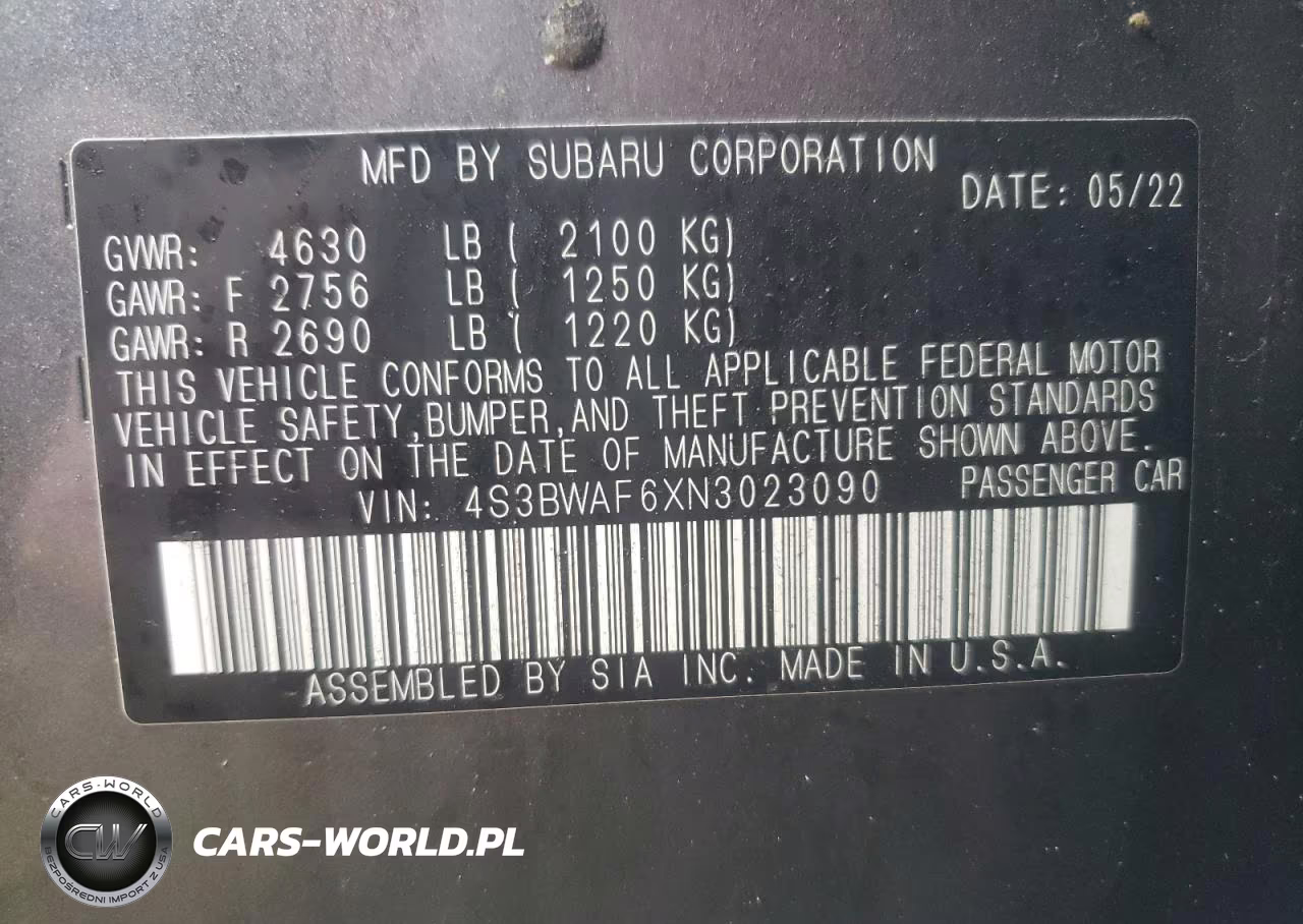 2022 Subaru Legacy Premium VIN:4S3BWAF6XN3023090 - 12