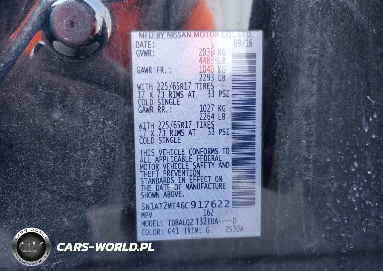 2016 Nissan Rogue Sv VIN:5N1AT2MT4GC917622 - 14