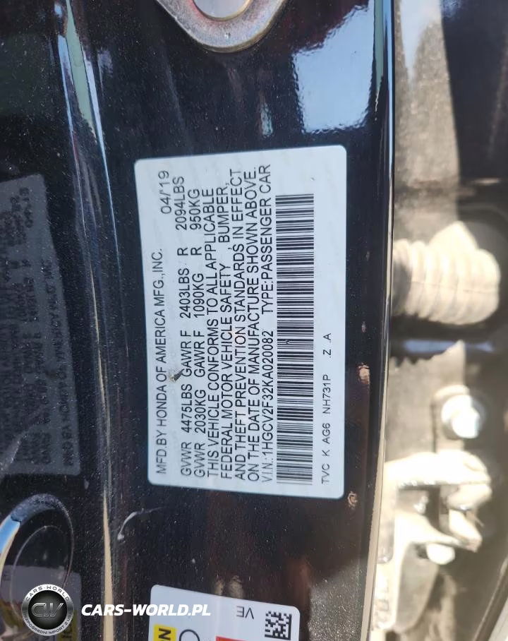 2019 Honda Accord Sport VIN:1HGCV2F32KA020082 - 12