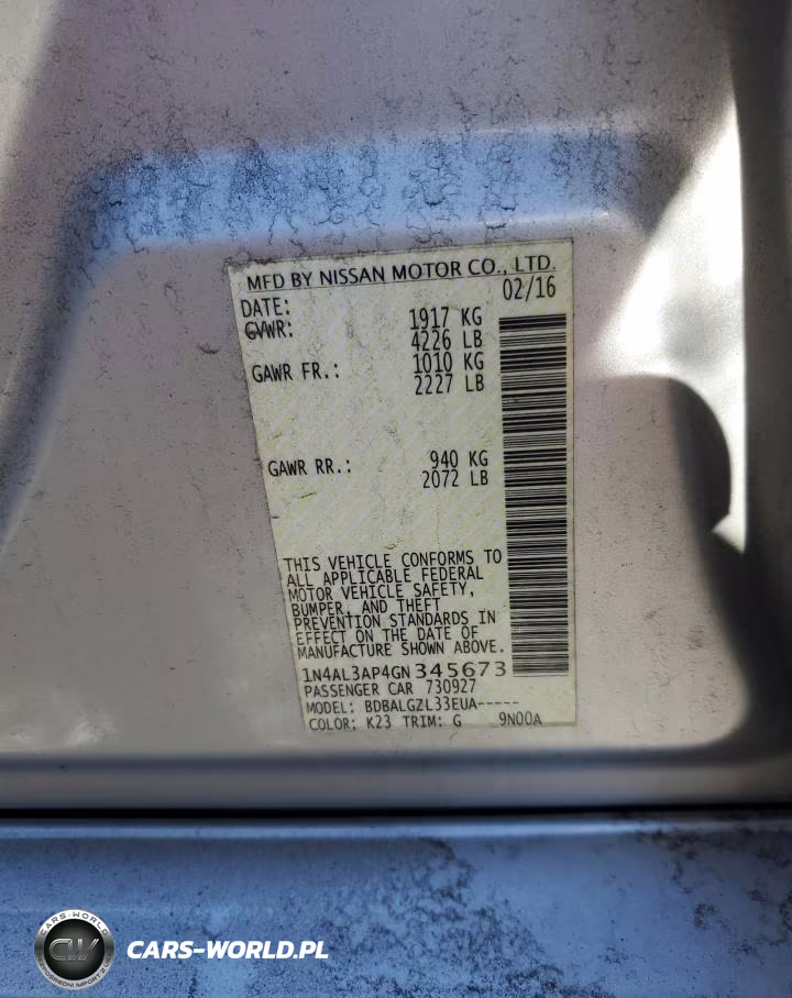 2016 Nissan Altima 2.5 VIN:1N4AL3AP4GN345673 - 12