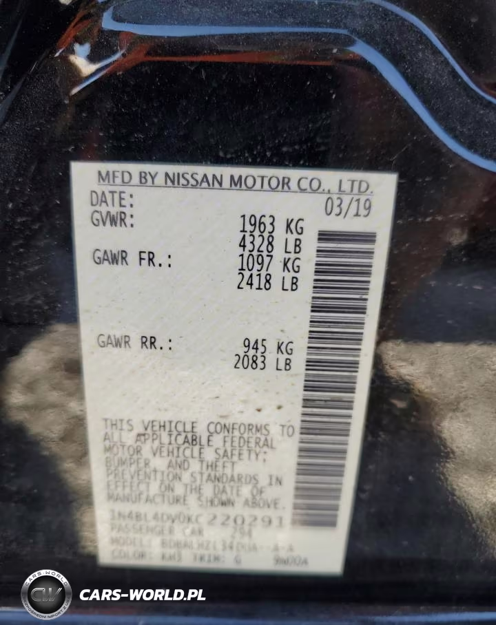 2019 Nissan Altima Sv VIN:1N4BL4DV0KC220291 - 13