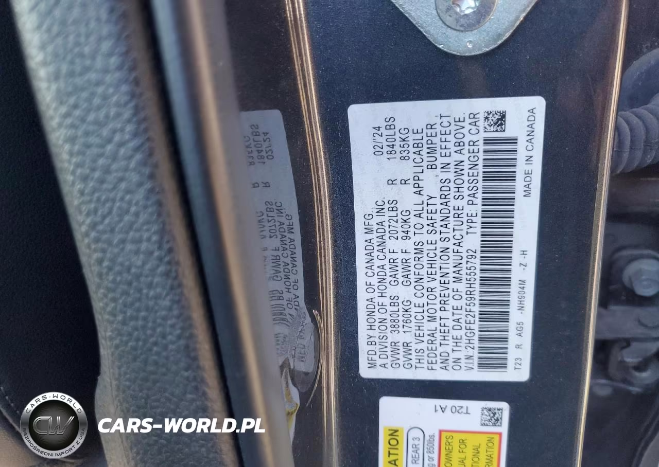 2024 Honda Civic Sport VIN:2HGFE2F59RH555792 - 13