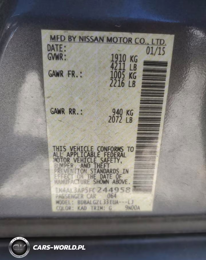 2015 Niss Altima 2.5 S VIN:1N4AL3AP5FC244958 - 12