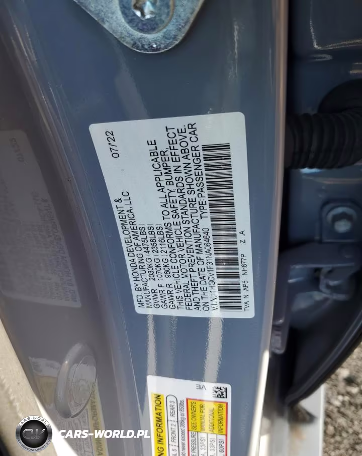 2022 Honda Accord Sport VIN:1HGCV1F31NA064640 - 12