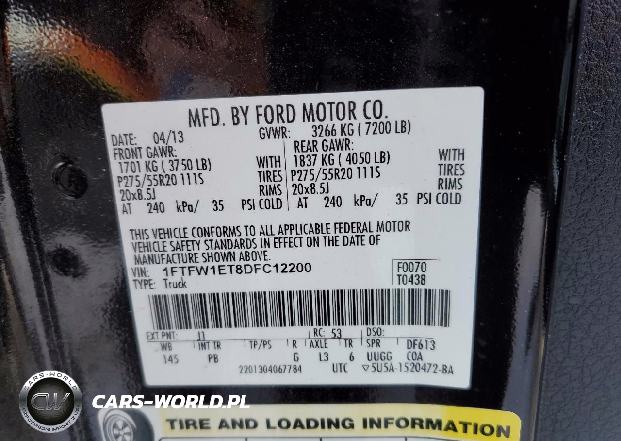 2013 Ford F150 Supercrew VIN:1FTFW1ET8DFC12200 - 12