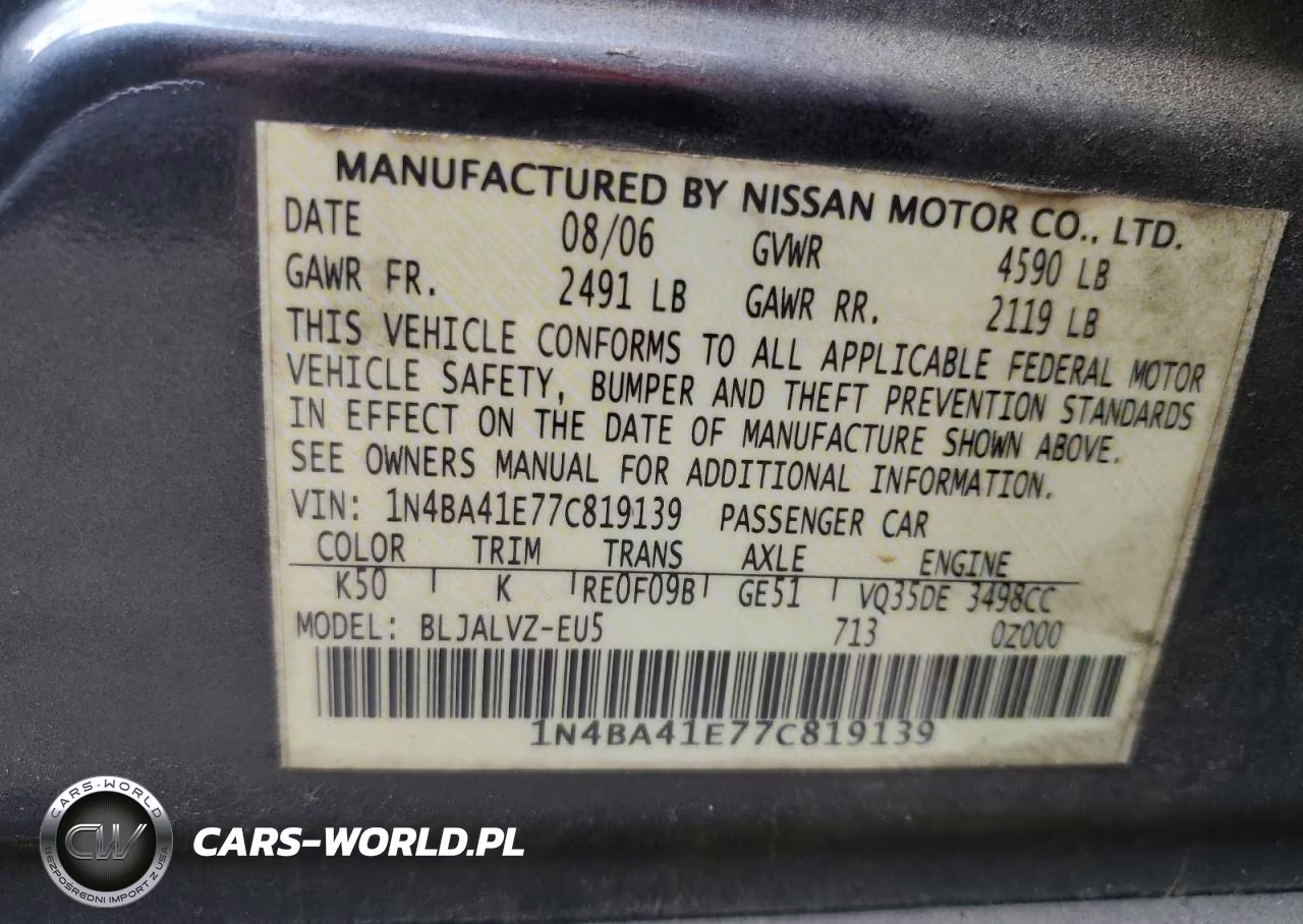 2007 Nissan Maxima VIN:1N4BA41E77C819139 - 12
