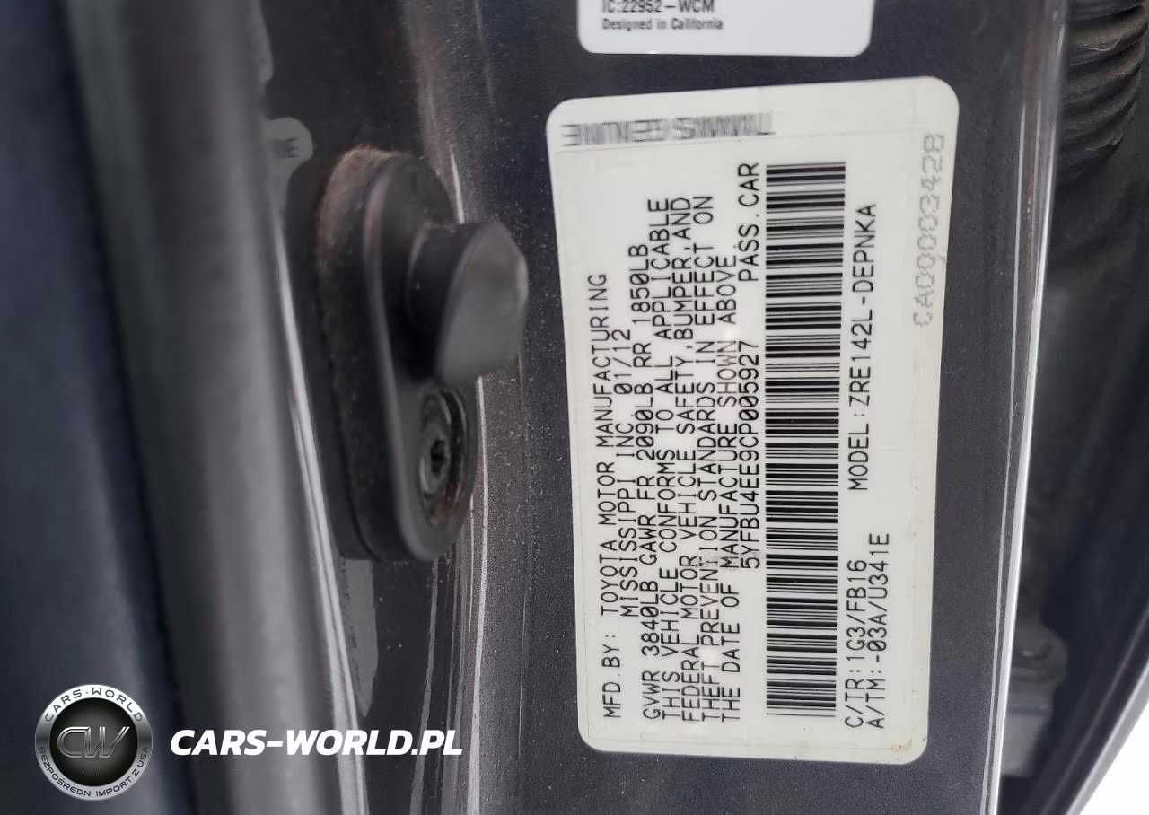 2012 Toyota Corolla Base VIN:5YFBU4EE9CP005927 - 13