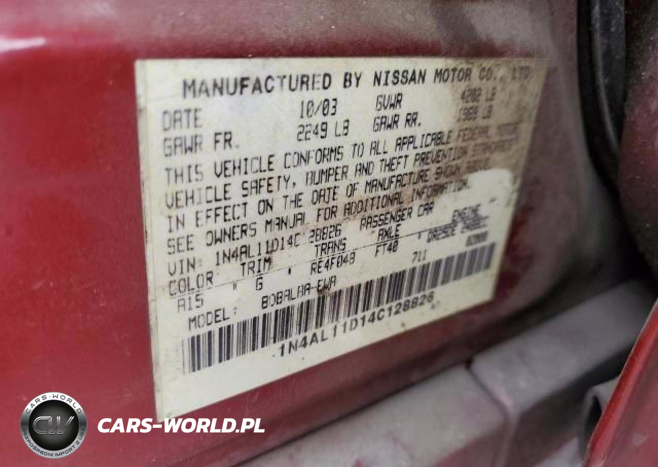 2004 Nissan Altima Base VIN:1N4AL11D14C128826 - 12