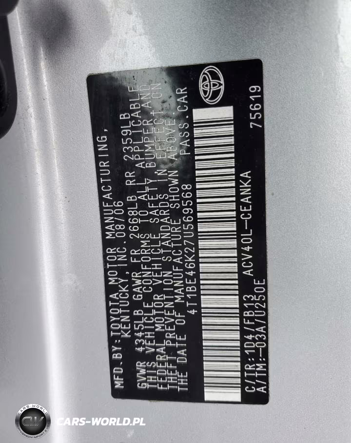 2007 Toyota Camry VIN:4T1BE46K27U569568 - 12
