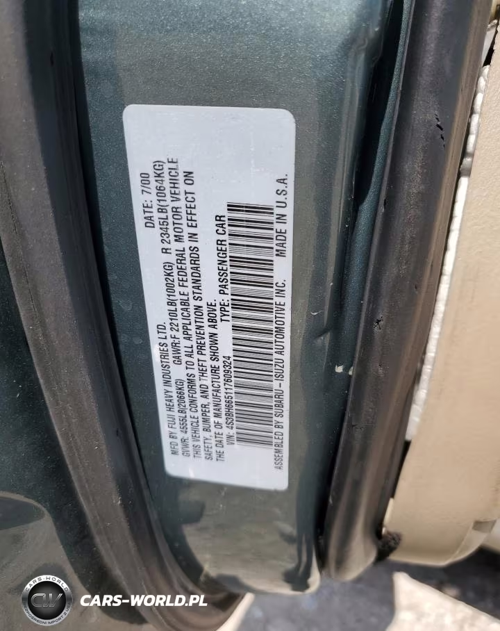 2001 Subaru Legacy Outback VIN:4S3BH665117609324 - 12