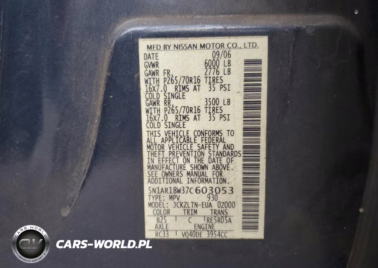 2007 Nissan Pathfinder Le VIN:5N1AR18W37C603053 - 13