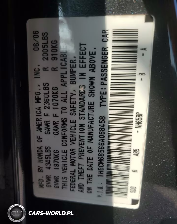 2006 Honda Accord VIN:1HGCM66566A068458 - 12