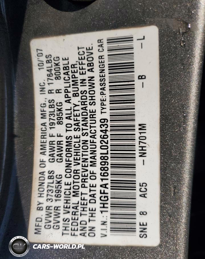 2008 Honda Civic Ex VIN:1HGFA16898L026439 - 12